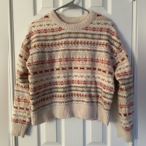 American Eagle Outfitters Cream and Red Patterned Sweater